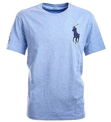 【Polo Ralph Lauren】RL 大男童短袖T恤 大馬 數字3 純棉 素面短t 圓領短袖T恤 潮T 粉藍色