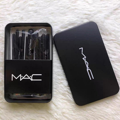 mac鐵盒化妝刷12件套 黑色時尚 動物毛彩妝工具彩妝刷便捷款 外出在家都方便??