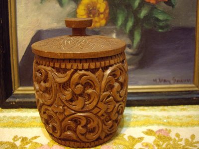 歐洲古物時尚雜貨 收納木盒 木頭雕花圓桶木製品 手工藝品 擺飾品 古董收藏