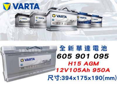 全動力-VARTA 華達 歐規電池 H15 AGM (105AH) 605901095 奧迪 賓士 VOLVO 保時捷