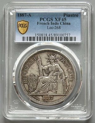 【二手】 PCGS XF45 法屬坐洋銀幣1887 加重坐洋983 銀元 錢幣 硬幣【明月軒】