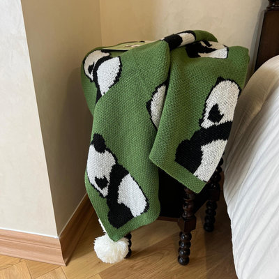 【現貨】Z7XN熊貓午睡毯針織毯沙發休閑毛毯民宿裝飾搭毯搭巾空調毯