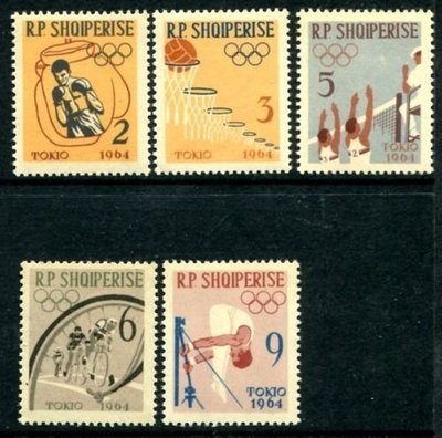 特賣- 阿爾巴尼亞1963年郵票 1964東京奧運會 運動 拳擊 排球 外國5全新