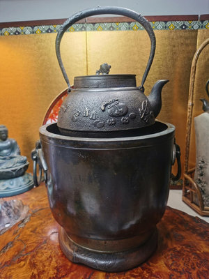 新 日本老銅火缽，老銅炭爐，銅炭爐，精品茶道具，百年老銅火缽，皮