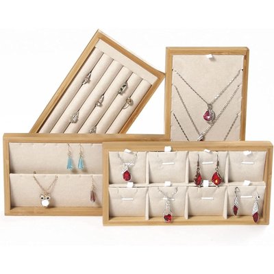 儲物托盤竹製珠寶收納盒展示櫃戒指耳環展示架