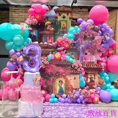 欣欣百貨孩子們 Mirabel Encanto 生日聚會氣球橫幅嬰兒淋浴卡通紫色氣球花環拱門套件