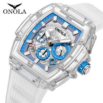 【】ONOLA 6811 時尚 休閒 個性設計（ 2023年新款） 透明 青年學生腕錶 男士手錶〔免費原裝禮盒〕