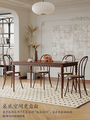 餐桌法式復古實木餐桌北歐原木中古風桌椅組合現代簡約客廳小戶型飯桌