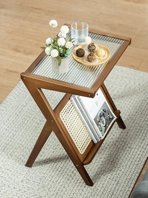 客廳沙發邊幾邊柜小茶幾床頭小桌子日式小戶型藤編玻璃角幾可移動