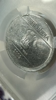 Y652鑑定幣印度2009年2盧比變體移位5%鎳幣TQG鑑定MS64+編號1100035-128(大雅集品)