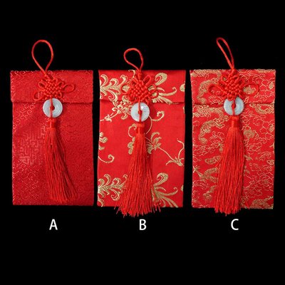 新年開運中國結布紅包袋 絲綢單玉紅布袋(直式)3款