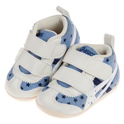 童鞋(12.5~13.5公分)asics亞瑟士藍白小星星中筒寶寶機能學步鞋J9C015B