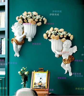 【伊藤商場】壁式花瓶 創意歐式花瓶 丘比特天使壁飾插花器 樹脂壁掛墻上花瓶