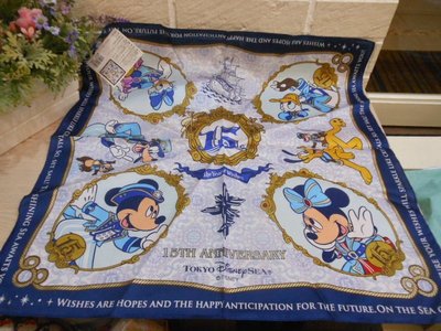 婕的店日本精品~日本帶回~Disney樂園海洋15周年紀念手帕(日本製)