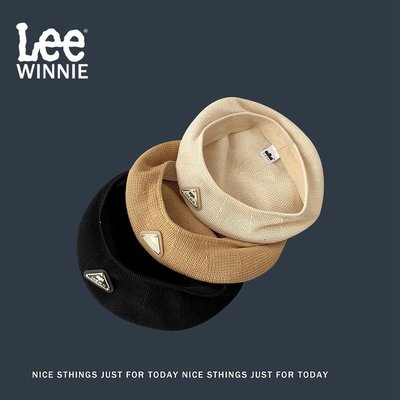 促銷打折 貝雷帽Winnie Lee日系釘扣三角標棉麻貝雷帽子女夏季透氣百搭黑色畫家帽