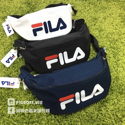【豬豬老闆】FILA 經典大Logo 旅行 小包 黑 深藍 白 腰包 側背包 暗袋 隨身包