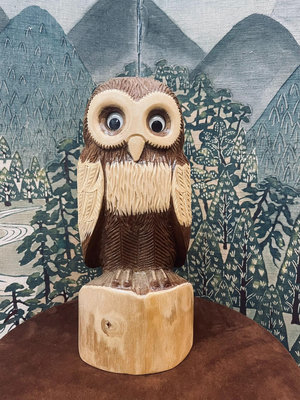 日本中古木雕貓頭鷹，一木雕，大尺寸貓頭鷹置物擺件，木質不懂自