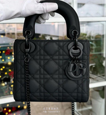 流當拍賣Dior 迪奧 LADY DIOR系列 黑色 MINI磨砂扣三格戴妃包 鏈條包 真品 現貨