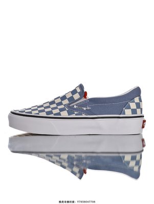 Vans Classic Slip-on“淺藍白棋盤格子”一腳蹬帆布滑板鞋　男女鞋