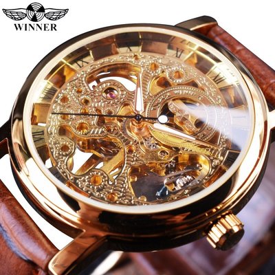 熱銷 手錶腕錶 網店 T-Winner全鏤空男士女士情侶機械錶 皮帶錶