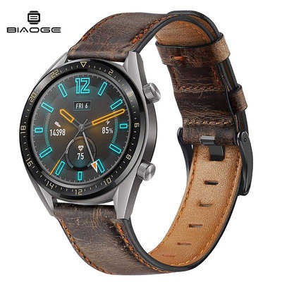 手錶帶 適用華為手表WATCH GT/GT2/ GT2E頭層牛皮真皮22mm復古油蠟表帶