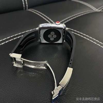 現貨熱銷-適用 Apple i Watch  橡膠錶帶 蘋果運動 勞力士商務錶帶 S7 SE 40 42 44 45mm