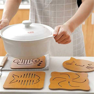10個裝木質隔熱墊餐墊創意卡通防滑砂鍋防燙墊子餐桌杯墊大號方形