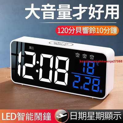 LED 電子時鐘 蓄電靜音夜光螢光床頭超大音樂數位溫度顯示貪睡工作日clock方形 鬧鐘 臺式時鐘 萬年曆