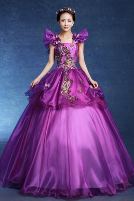 艾琳婚紗禮服~050416-4外景拍攝蓬蓬裙舞台彩纱演出禮服晚装紫色短袖婚紗禮服~ 3件免運