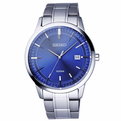 【金台鐘錶】SEIKO 精工 簡約大錶徑 鋼帶腕錶藍 SGEH15P1