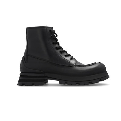 [全新真品代購-S/S24 新品!] Alexander McQueen 黑色皮革 靴子 / 踝靴 (WANDER)