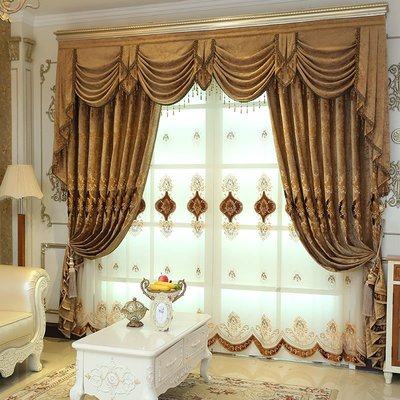 現貨熱銷-高檔雪尼爾歐式繡花窗簾成品簡約現代客廳臥室加厚遮光布家用窗紗