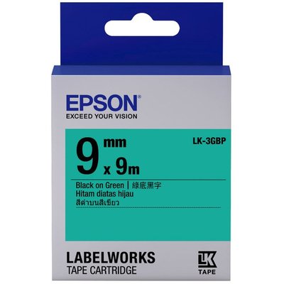 【OA_SHOP】含稅 EPSON 9mm 粉彩系列 LK-3GBP 綠底黑字 標籤帶
