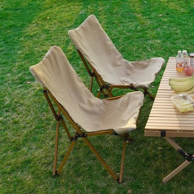 超輕便攜式可折疊椅戶外鋁合金鐵管露營分離式蝴蝶椅木紋野餐裝備-小熊百貨
