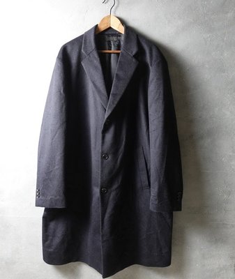 日本品牌 UNIQLO 深藍 羊毛 單排扣 經典短大衣 3XL號