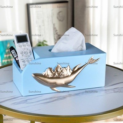 [sunlingt]熱銷#北歐ins裝飾紙巾盒創意鯨魚輕奢抽紙盒家用客廳多功能遙控器收納#裝飾#掛飾#擺件