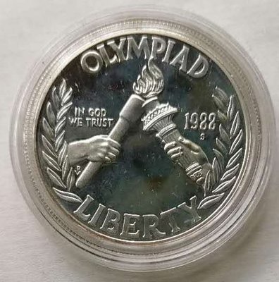 現貨熱銷-【紀念幣】美國1988年1美元精制鏡面銀幣(88年韓國漢城奧運會)原廠殼裝