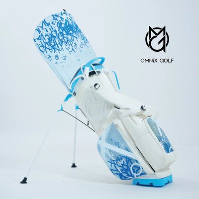 *三榮高爾夫*OMNIX GOLF 白透明水藍藍框腳架袋