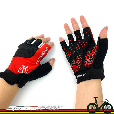 【速度公園】WHEEL UP 單車短指手套 黑紅色 反光logo M/L/XL 自行車手套 透氣 尺寸偏大