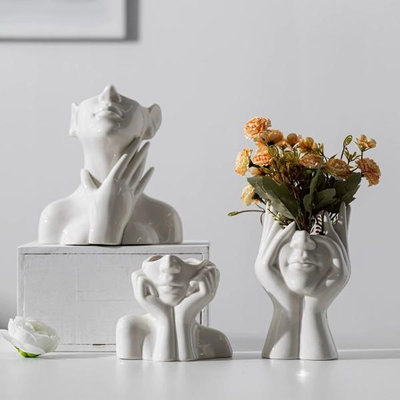 莫狄森白色人體藝術擺件ins風思考者裝飾品攝影道具創意陶瓷花瓶