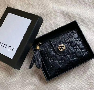 全新Gucci 黑色全皮革壓紋證件照片多功能夾
