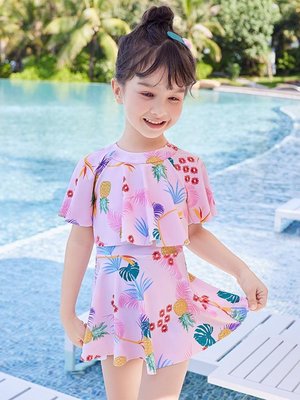 兒童泳衣女小中大童女孩游泳衣夏季新款寶寶可愛裙式女童泳裝