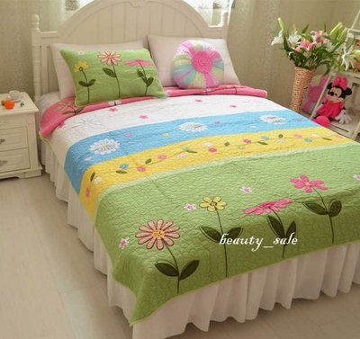 美麗花園 全棉絎縫  貼布  拼布被  床罩  床蓋  單人2件組