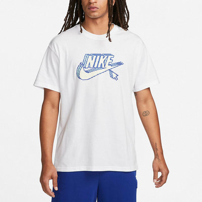 一元起標 Nike 短袖NSW 男款 白藍 寬鬆 重疊LOGO 像素 短T FD1297-100 XL一件