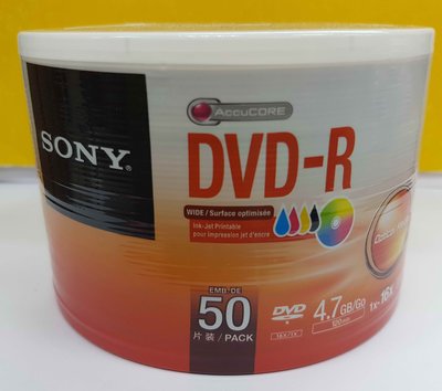@阿媽的店@ SONY  DVD-R 16X  滿版可印 50片原廠彩膜裝 420元 (300片免運)