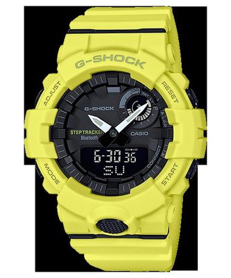 【金台鐘錶】CASIO卡西歐G-SHOCK 藍牙連線功能 跑步 計步器 (黃) GBA-800-9A