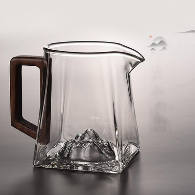 高硼硅玻璃觀山公道杯帶木把手柄分茶器家用四方茶海帶茶濾公杯