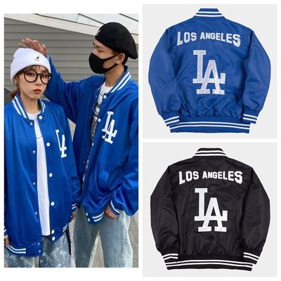 Cover Taiwan 官方直營 LA 洛杉磯 道奇隊 棒球外套 嘻哈 寬鬆 情侶裝 黑色 藍色 大尺碼 (預購)