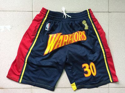 史蒂芬·柯瑞（Stephen Curry）NBA勇士带隊名 口袋版 復古籃球裤 深藍色