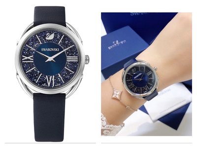 SWAROVSKI Crystalline Glam 藍色錶盤 藍色皮革錶帶 石英 女士手錶 5537961（銀色+藍色）